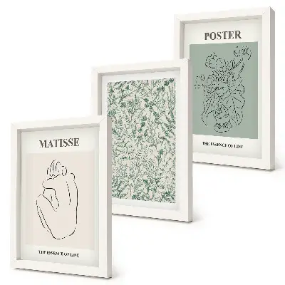 Juego de 3 cuadros decorativos con motivos vegetales de estilo minimalista