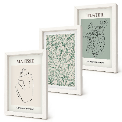 Juego de 3 cuadros decorativos Líneas y motivos vegetales en un estilo minimalista.