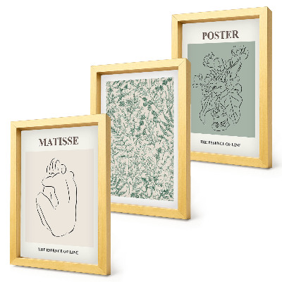 Juego de 3 cuadros decorativos Líneas y motivos vegetales en un estilo minimalista.