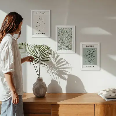 Juego de 3 cuadros decorativos con motivos vegetales de estilo minimalista