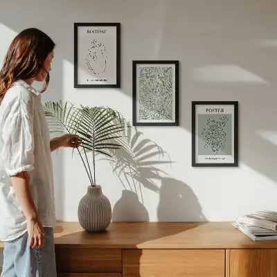 Juego de 3 cuadros decorativos con motivos vegetales de estilo minimalista