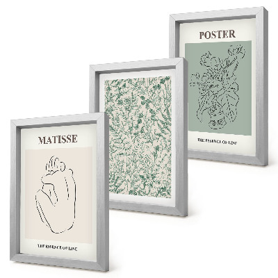 Juego de 3 cuadros decorativos Líneas y motivos vegetales en un estilo minimalista.