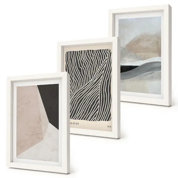 Juego de 3 cuadros decorativos con diseños abstractos en tonos beige y gris