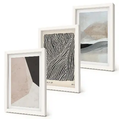 Juego de 3 cuadros decorativos con diseños abstractos en tonos beige y gris