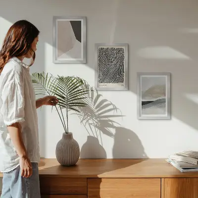 Juego de 3 cuadros decorativos con diseños abstractos en tonos beige y gris