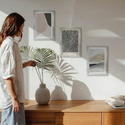 Juego de 3 cuadros decorativos Diseños abstractos en tonos beige y gris.