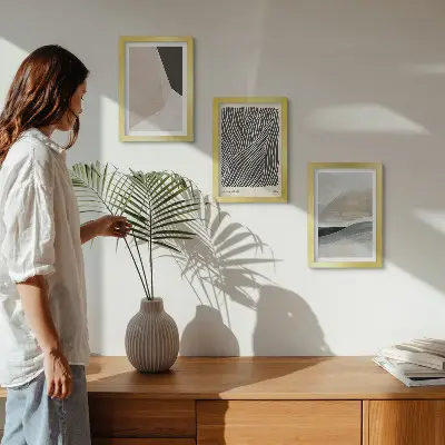 Juego de 3 cuadros decorativos con diseños abstractos en tonos beige y gris