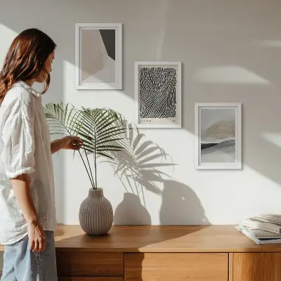 Juego de 3 cuadros decorativos con diseños abstractos en tonos beige y gris