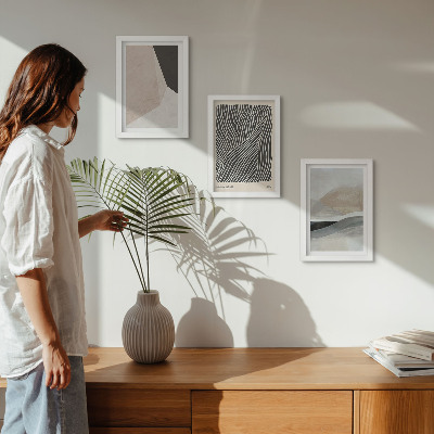 Juego de 3 cuadros decorativos Diseños abstractos en tonos beige y gris.