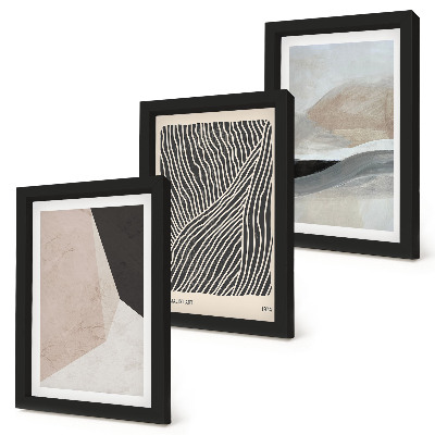 Juego de 3 cuadros decorativos Diseños abstractos en tonos beige y gris.