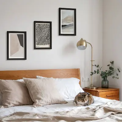 Juego de 3 cuadros decorativos con diseños abstractos en tonos beige y gris