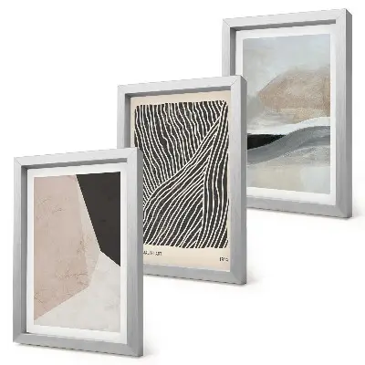 Juego de 3 cuadros decorativos con diseños abstractos en tonos beige y gris