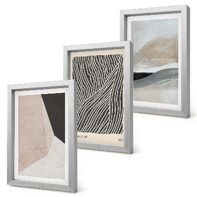 Juego de 3 cuadros decorativos Diseños abstractos en tonos beige y gris.