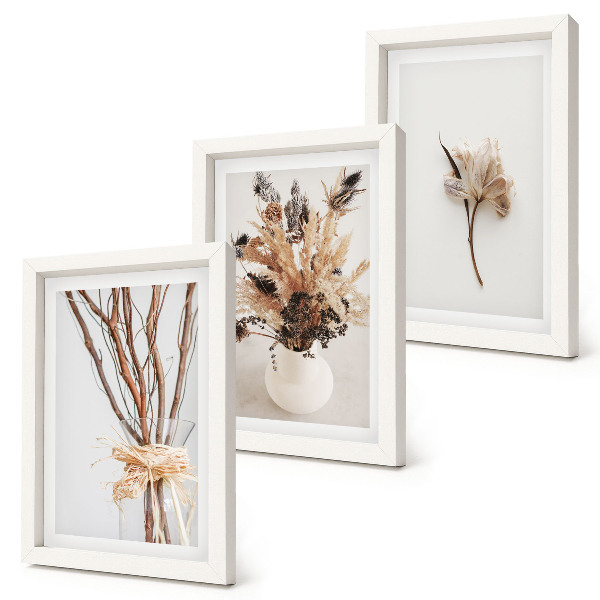 Tríptico enmarcado Flores y ramas en un estilo natural minimalista.