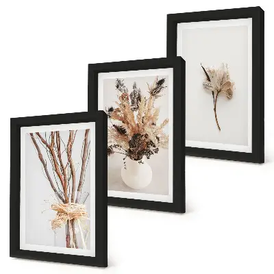 Tríptico enmarcado flores y ramas con un estilo natural minimalista