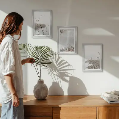 Juego de 3 cuadros decorativos con diseño de vegetación acuática y vistas de verano