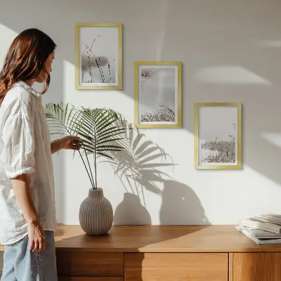 Juego de 3 cuadros decorativos con diseño de vegetación acuática y vistas de verano