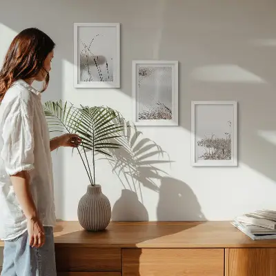 Juego de 3 cuadros decorativos con diseño de vegetación acuática y vistas de verano