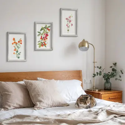 Tríptico de pintura floral estilo retro vintage enmarcado