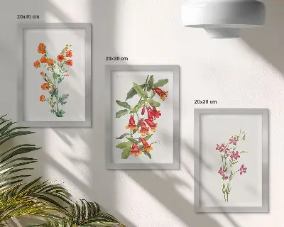 Tríptico de pintura floral estilo retro vintage enmarcado