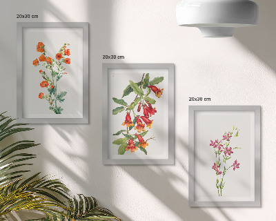 Tríptico enmarcado Pintura floral retro vintage