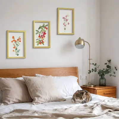 Tríptico de pintura floral estilo retro vintage enmarcado