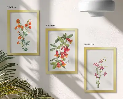 Tríptico de pintura floral estilo retro vintage enmarcado