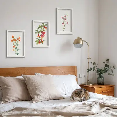 Tríptico de pintura floral estilo retro vintage enmarcado