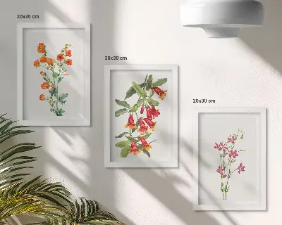 Tríptico de pintura floral estilo retro vintage enmarcado