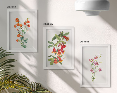 Tríptico enmarcado Pintura floral retro vintage