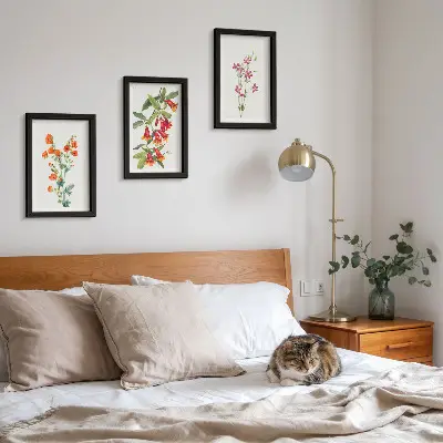 Tríptico de pintura floral estilo retro vintage enmarcado