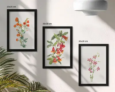 Tríptico de pintura floral estilo retro vintage enmarcado