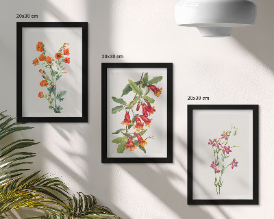 Tríptico enmarcado Pintura floral retro vintage