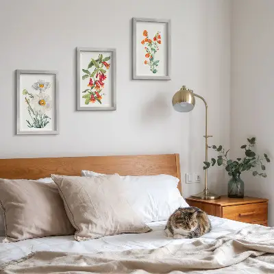 Juego de 3 cuadros decorativos con pintura de composiciones florales de estilo retro vintage