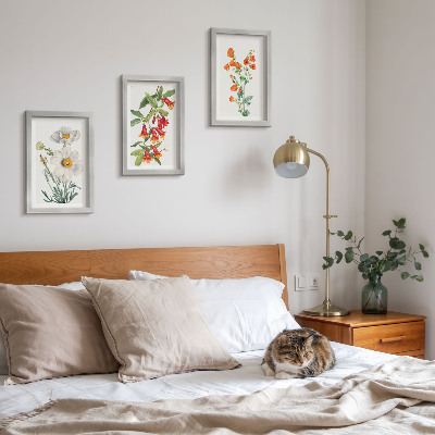Juego de 3 cuadros decorativos Pintura de composiciones florales de estilo retro vintage.