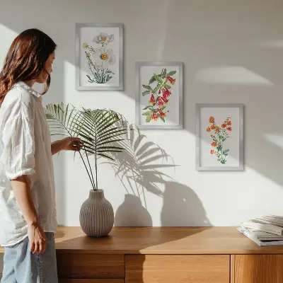 Juego de 3 cuadros decorativos con pintura de composiciones florales de estilo retro vintage