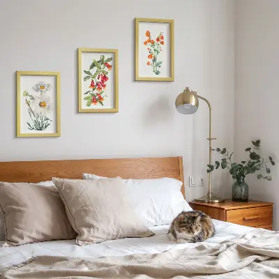 Juego de 3 cuadros decorativos con pintura de composiciones florales de estilo retro vintage