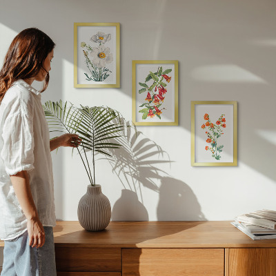 Juego de 3 cuadros decorativos Pintura de composiciones florales de estilo retro vintage.