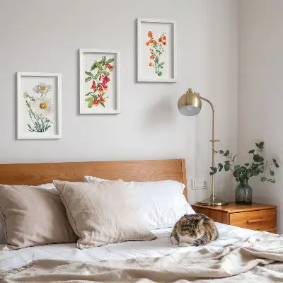 Juego de 3 cuadros decorativos con pintura de composiciones florales de estilo retro vintage
