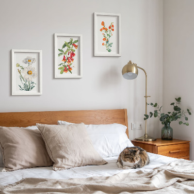 Juego de 3 cuadros decorativos Pintura de composiciones florales de estilo retro vintage.