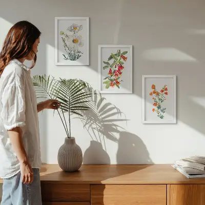 Juego de 3 cuadros decorativos con pintura de composiciones florales de estilo retro vintage