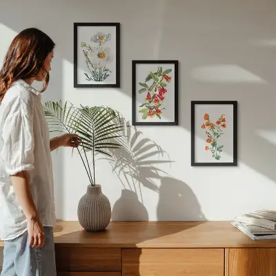 Juego de 3 cuadros decorativos con pintura de composiciones florales de estilo retro vintage