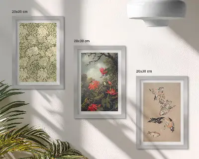 Juego de 3 cuadros decorativos con diseño de flores y pájaros en entornos naturales