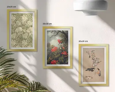 Juego de 3 cuadros decorativos con diseño de flores y pájaros en entornos naturales