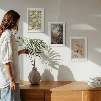 Juego de 3 cuadros decorativos con diseño de flores y pájaros en entornos naturales