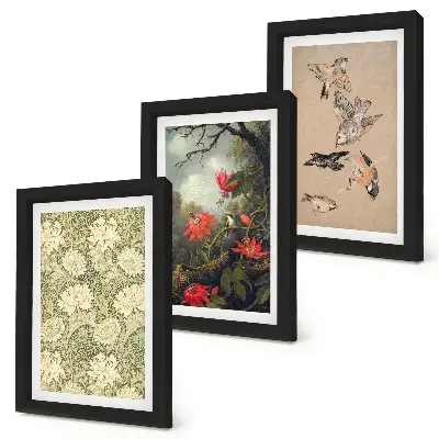 Juego de 3 cuadros decorativos con diseño de flores y pájaros en entornos naturales