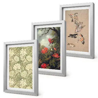 Juego de 3 cuadros decorativos con diseño de flores y pájaros en entornos naturales
