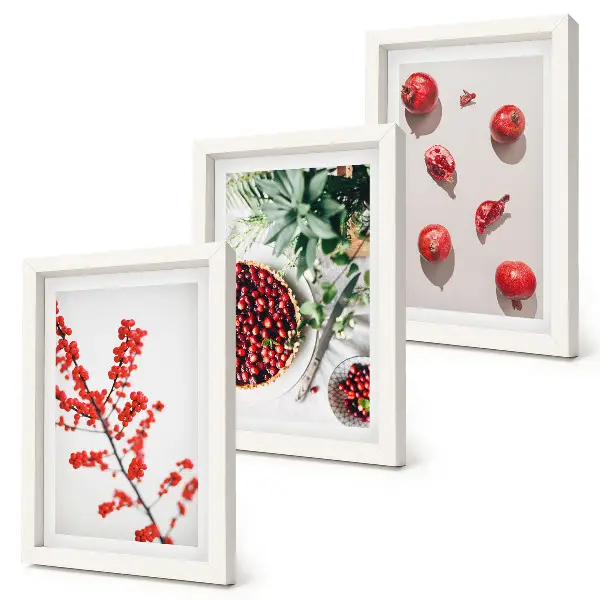 Juego de 3 cuadros decorativos con diseño minimalista de frutas rojas y plantas