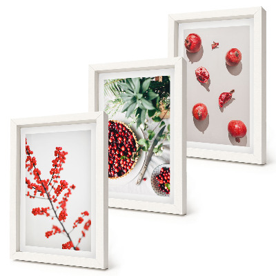 Juego de 3 cuadros decorativos Frutas rojas y plantas en un estilo minimalista.