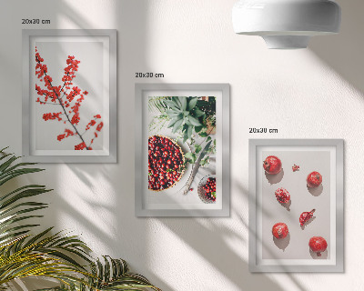 Juego de 3 cuadros decorativos Frutas rojas y plantas en un estilo minimalista.